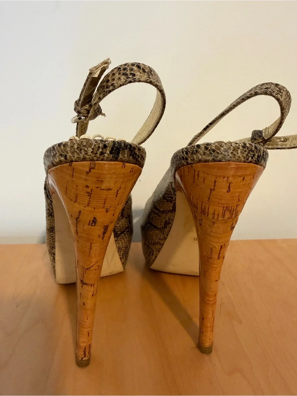 Bebe Snake-Print Platform Slingback Heels